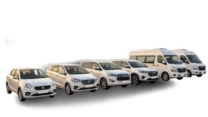 India Horizon Travels fleet — sedans, SUVs and tempo travellers